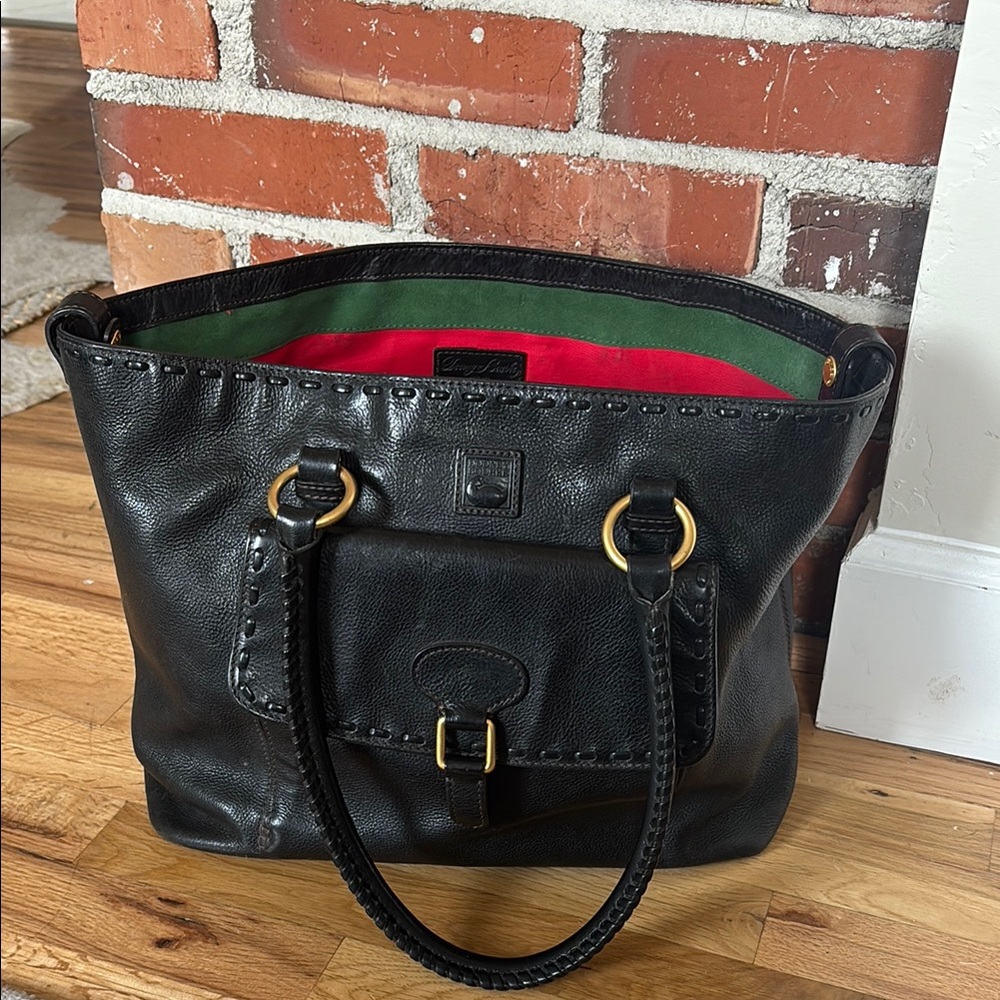 Dooney & Bourke Black Tote with Red and Green Interior